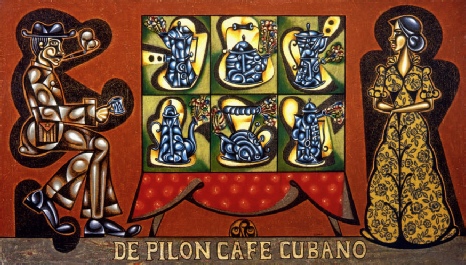 De pilon cafe cubano - painting by Carlos Luna, Cuban artist, Miami, Florida