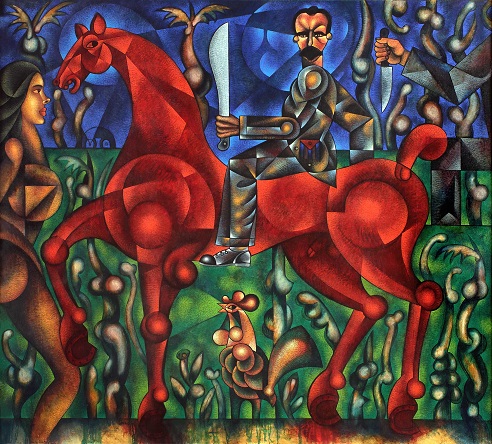 El Apostol decide emigrar - Painting by Carlos Luna, Cuban Artist